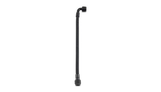 Vibrant 12-inch PTFE hose assembly with 10AN female fittings, straight and 90-degree angles, for high-performance fluid transfer.