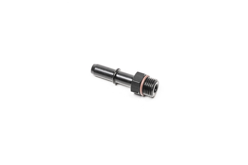 Radium Engineering 6AN ORB to .375 inch SAE male fitting showing black anodized finish and precise connector details