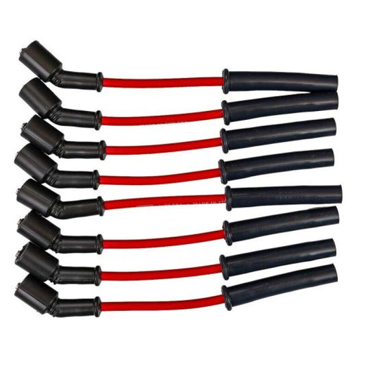 Moroso GM Gen V LT1/LT4 Ultra 350 red ignition spark plug wire set with 8mm multi-angle boots for high-performance engines.