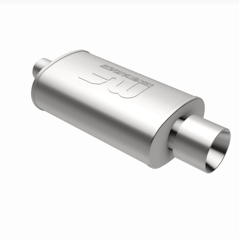 Magnaflow MagnaFlow muffler with tip, stainless steel, 14x5x8 inch, featuring dual exhaust tips and 2.25/4 inch inlet and outlet pipe
