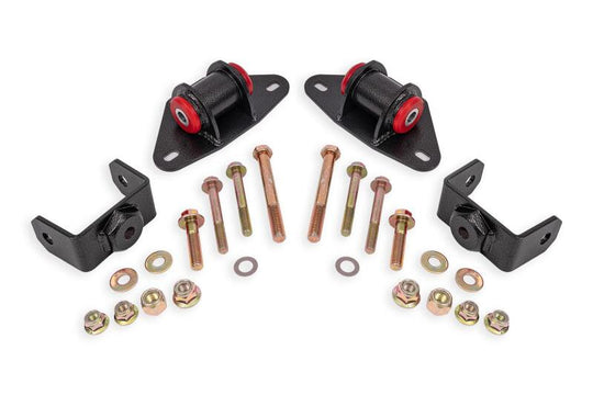 Black hammertone BMR Suspension engine motor mount kit for 2014-2019 Chevrolet Corvette, showing close-up of mounts and mounting hardware.