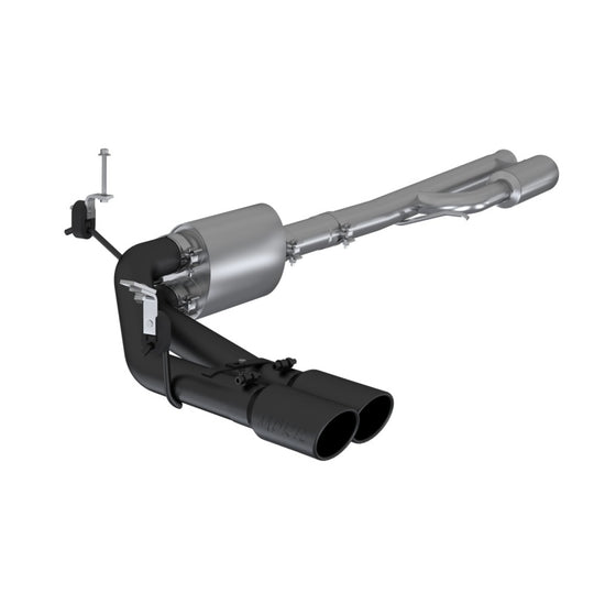 MBRP catback exhaust system for 2019+ Chevrolet Silverado 1500 with 4.5L/5.3L engine, dual side exit, black coated with 4-inch OD tips.