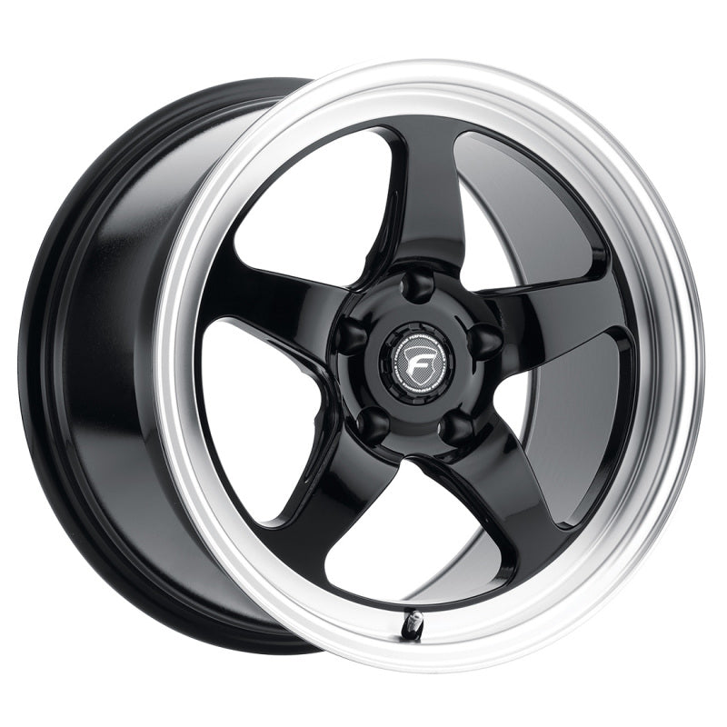 Forgestar D5 Drag 17x10 cast wheel in gloss black with 5x114.3 bolt pattern, ET50 offset, and 7.5-inch backspacing.