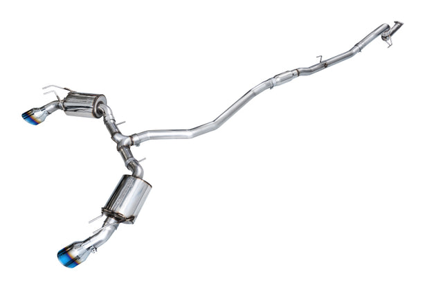 AWE Tuning dual vapor blue catback exhaust system for 2022-2026 Honda Civic Si and Acura Integra Touring Edition, showcasing the polished tips.