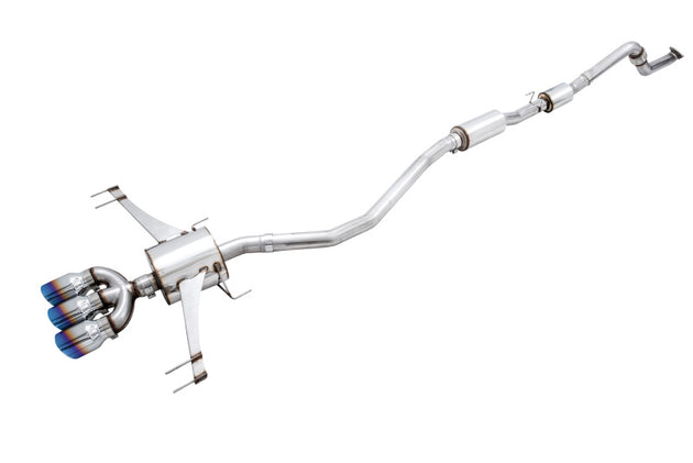 AWE Tuning catback exhaust system for Honda Civic Type R Touring Edition in Triple Vapor Blue, showing polished exhaust tips and piping.