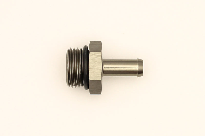DeatschWerks 8AN ORB male to 5/16-inch male barb fitting with O-ring, automotive fuel line fitting for high-performance applications.