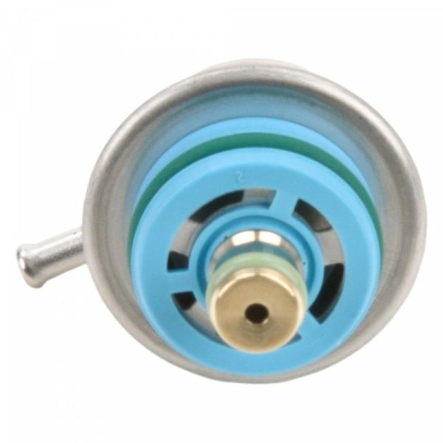 Bosch fuel pressure regulator OE 9118850 for automotive engines, shown in a close-up image with metal and plastic components.