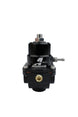 Aeromotive adjustable fuel pressure regulator with .313 valve, 35-75 PSI, two 08 inlets, and 08 return, mounted on engine component.