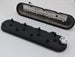 Pair of Granatelli Motor Sports black wrinkle finish GM LS standard height valve covers with angled coil mounts, designed for V8 engines.