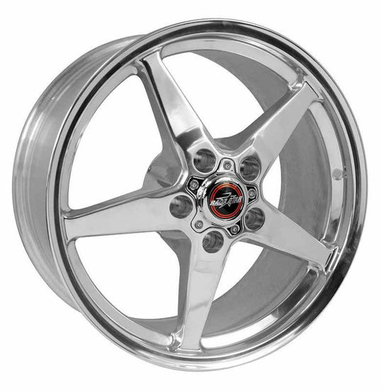 Polished Race Star Drag Star 15x10-inch cast wheel with 5x5 bolt pattern and 5.50 backspacing, designed for direct drill applications.