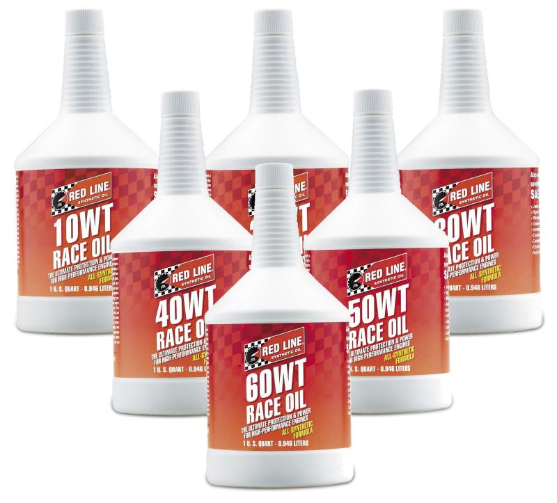 Red Line 20WT Race Oil quart container, high-performance motor oil for racing engines, with red and black branding and labeling.