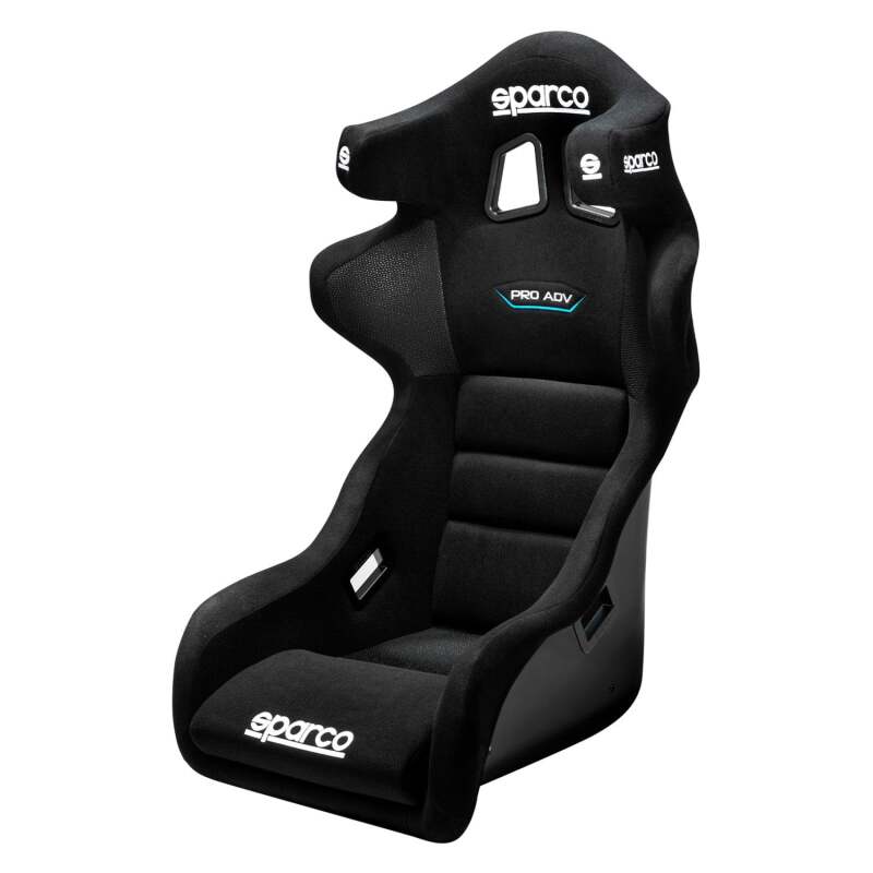 Black Sparco Seat Pro Adv LF race seat for 2020 models, featuring supportive upholstery and racing harness openings.