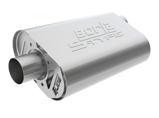 Borla CrateMuffler for Ford 5.0L Coyote, ATAK 2.5-inch offset/center muffler with 12x6x10.34-inch dimensions, black finish.
