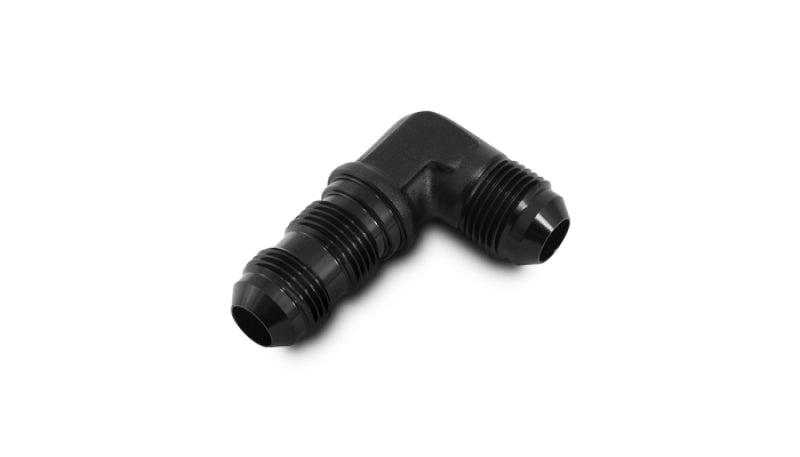 Vibrant black anodized -4AN bulkhead 90-degree elbow fitting for automotive or plumbing applications, showcasing the durable metal design.