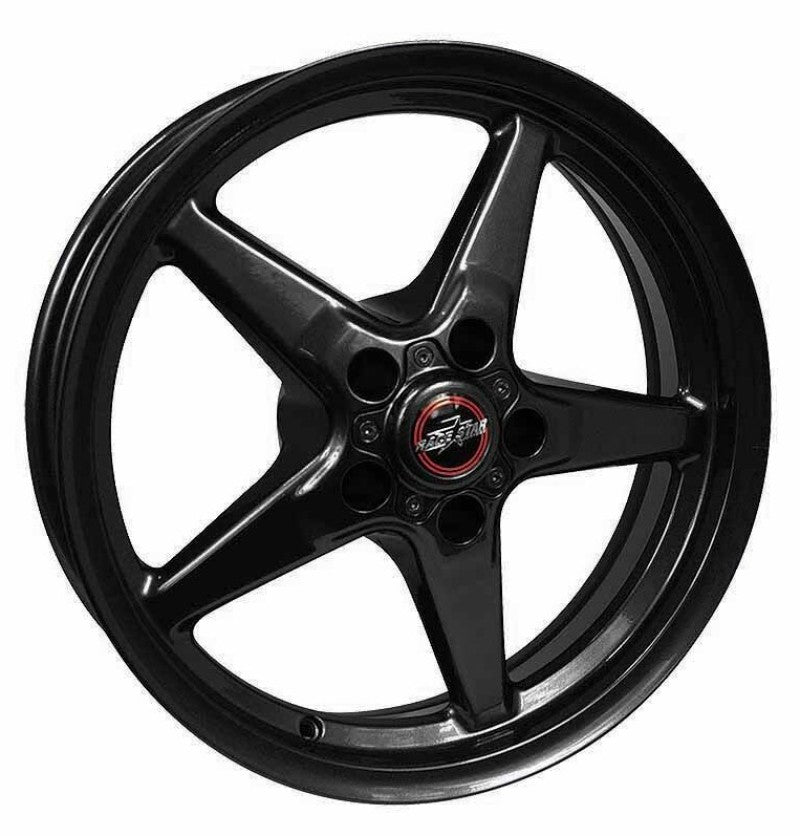 Gloss black Race Star 92 Drag Star bracket racer cast wheel, 15x10 inches, 5x4.50 bolt pattern, 6.25 backspacing.