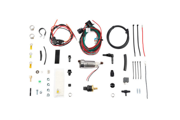 AMS Performance fuel pump upgrade kit for Infiniti Q50, Q60, and Nissan Z featuring single to dual pump conversion.