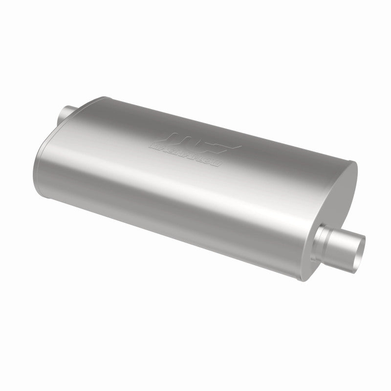 MagnaFlow Mag SS muffler with 22x5x11 inch dimensions and 3x3 O/O design, shown from the side view with polished stainless steel finish.