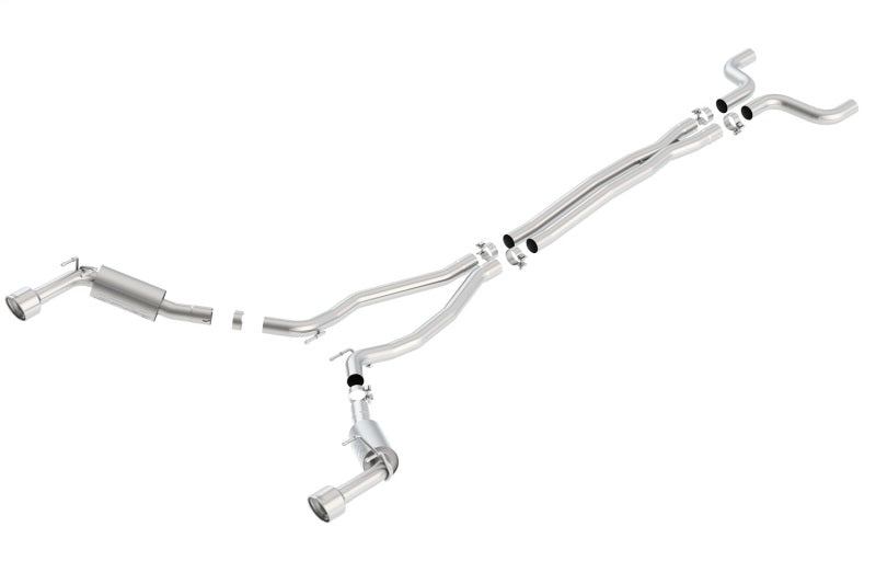 Borla catback exhaust for 2014-2015 Chevy Camaro SS 6.2L V8, featuring a single split rear exit S-Type design.