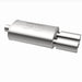 MagnaFlow stainless steel muffler with tip, 14x5x8 inches, featuring dual inlet and outlet pipes for car exhaust system.
