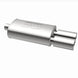 MagnaFlow stainless steel muffler with tip, 14x5x8 inches, featuring dual inlet and outlet pipes for car exhaust system.