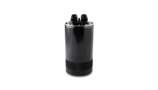 Vibrant medium 1.5L 4-port oil catch can assembly with hoses and fittings for automotive engine ventilation.
