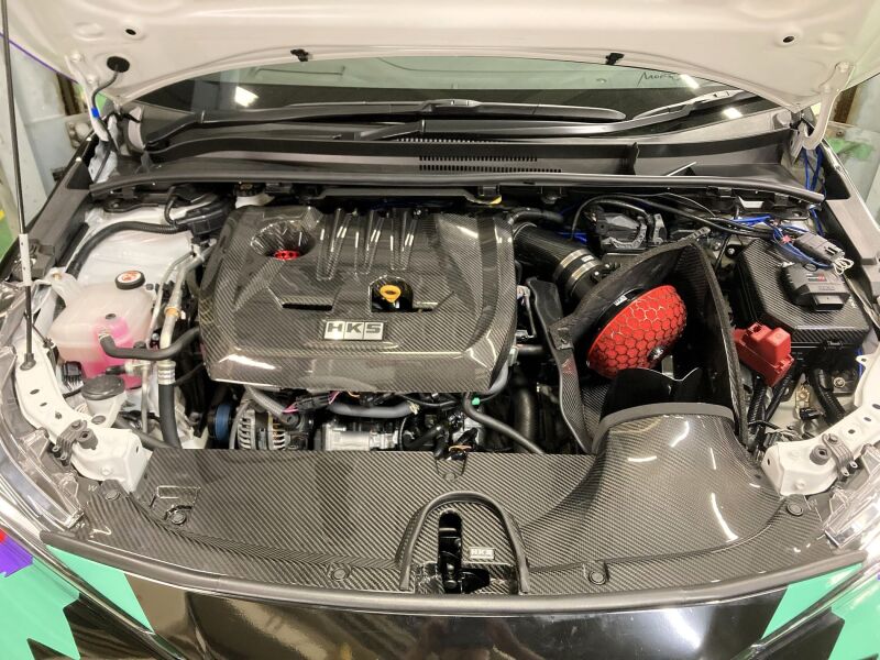 HKS Cold Air Intake Full Kit GZEA14H for Nissan GTR, with air filters and intake tubing on engine bay background.