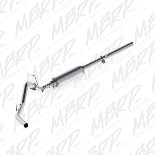 MBRP catback exhaust system for 2009-2013 Chevy/GMC 1500 4.8/5.3L trucks, single side AL P Series muffler and piping.