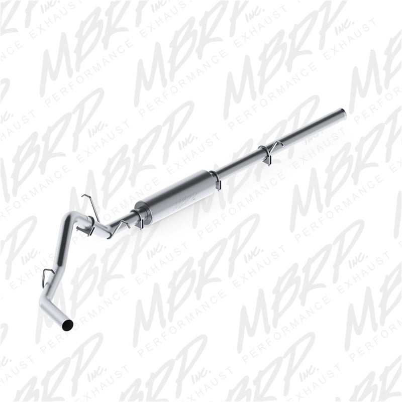 MBRP catback exhaust system for 2009-2013 Chevy/GMC 1500 4.8/5.3L trucks, single side AL P Series muffler and piping.