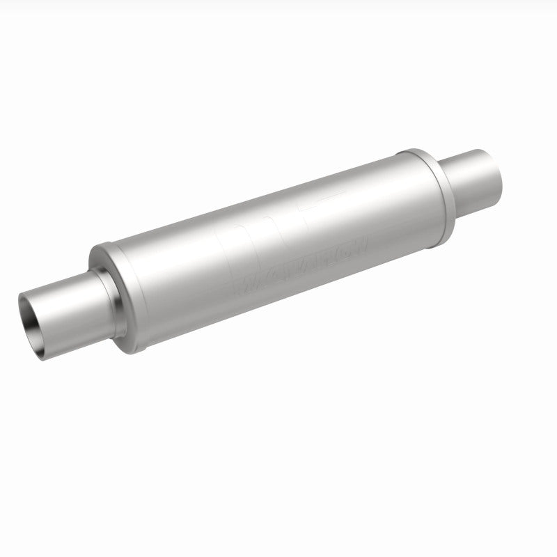 MagnaFlow Mag SS muffler with 14x4x4 inch dimensions and dual 2.25-inch inlet and outlet pipes, stainless steel construction.
