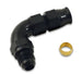 Vibrant 90-degree 1/2-inch tube to -8AN flare adapter fitting with olive inserts for hydraulic or fuel line connections.