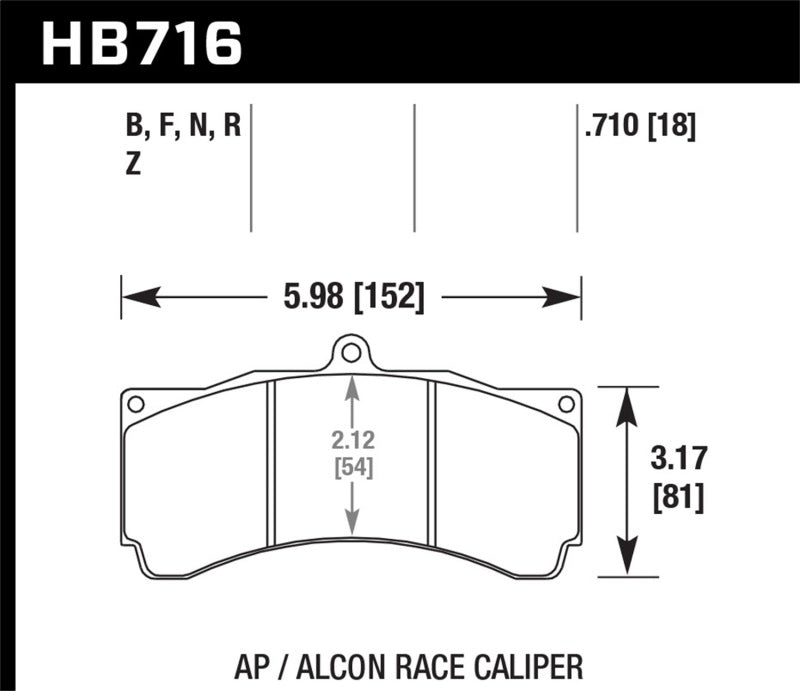 Hawk Performance HPS brake pads with 0.710 inch thickness for AP Racing Alcon high-performance braking systems.