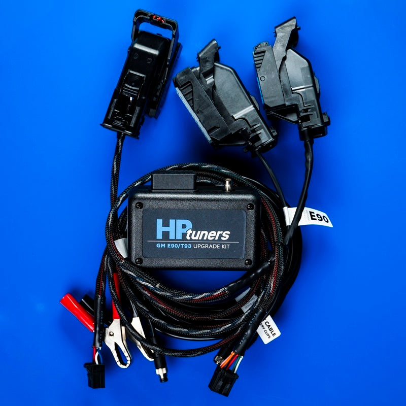 HP Tuners HPT GM E90 ECM and T93 TCM upgrade kit for ECM modification, featuring ECU and transmission control modules.