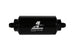 Aeromotive in-line fuel filter with AN-6 male fittings, 10 micron fabric element, black finish for automotive fuel systems.