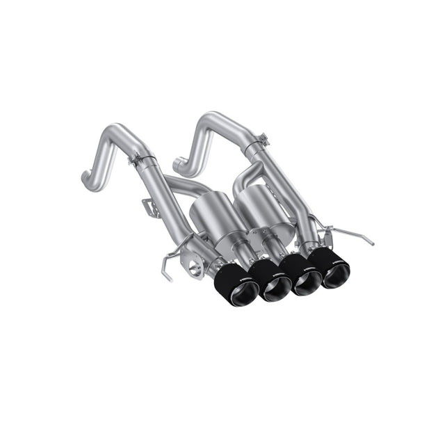 MBRP catback exhaust system for 2014-2019 Corvette 6.2L NPP models with T304 stainless steel and quad carbon fiber tips.
