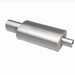 MagnaFlow stainless steel muffler with tip, 14x5x8 inches, featuring dual inlet and outlet pipes for vehicle exhaust system.