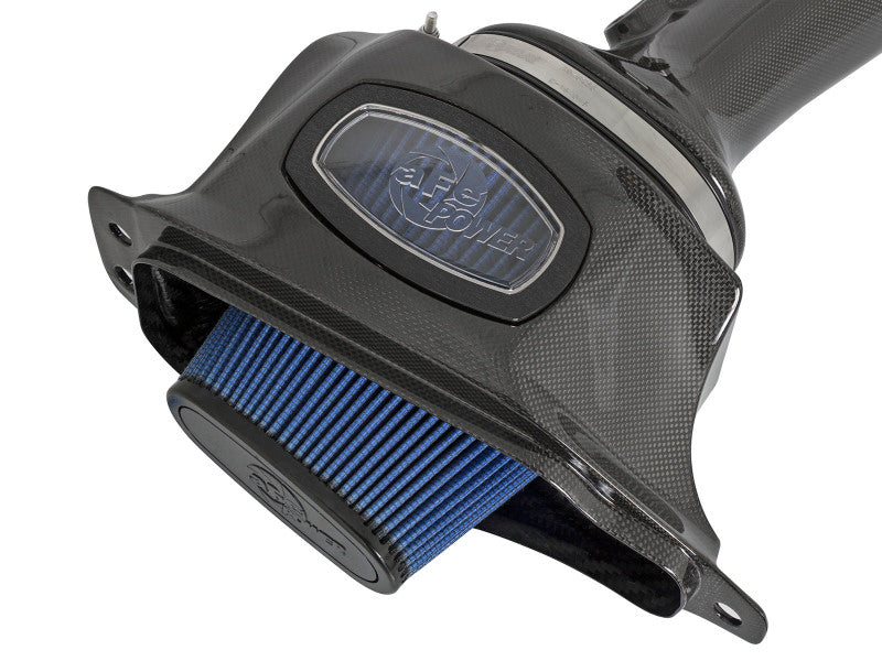 aFe Momentum carbon fiber cold air intake system for Chevrolet Corvette Z06 V8-6.2L, featuring sleek carbon fiber components.