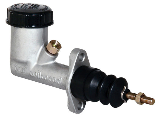 Wilwood aluminum brake master cylinder with a 3/4 inch bore, showcasing its compact, durable design for vehicle braking systems.
