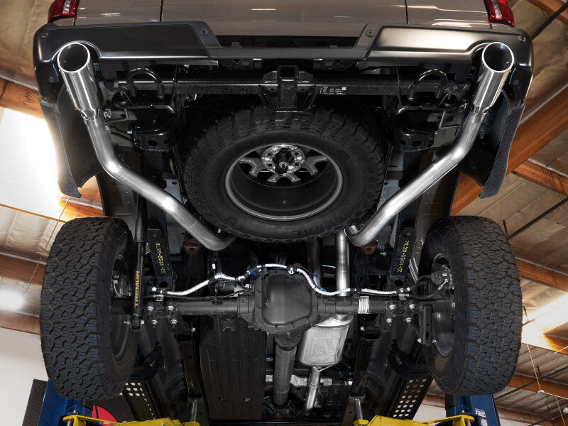 aFe Ford F150 Tremor Vulcan Series 3-inch 304 stainless steel cat-back exhaust with dual rear exit and polished tips.