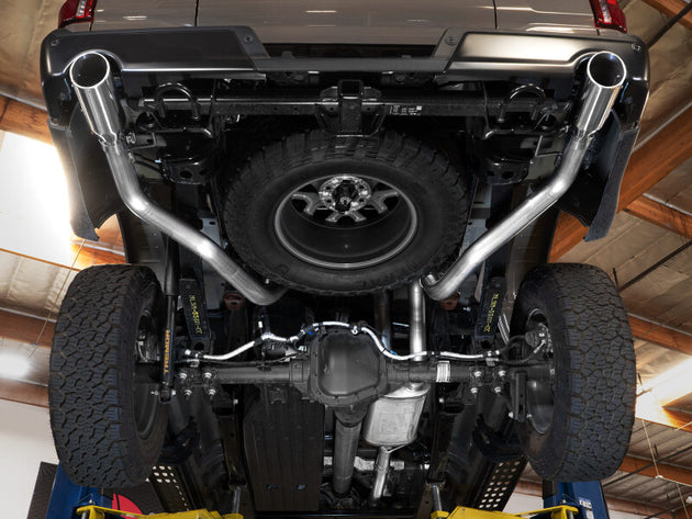 aFe 21-26 Ford F150 Tremor Gemini XV 3-inch stainless steel cat-back exhaust with dual rear exit and polished tips.