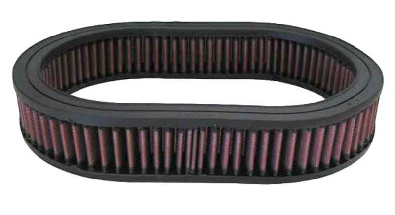 K&N Engineering oval drop-in air filter with 11.5-inch length, 8.125-inch width, and 2-inch height for improved airflow.