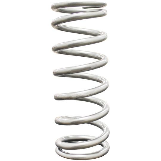 QA1 2.5-inch ID high travel coilover spring, 9 inches long, silver powder-coated, rated 250 lbs/in for suspension use