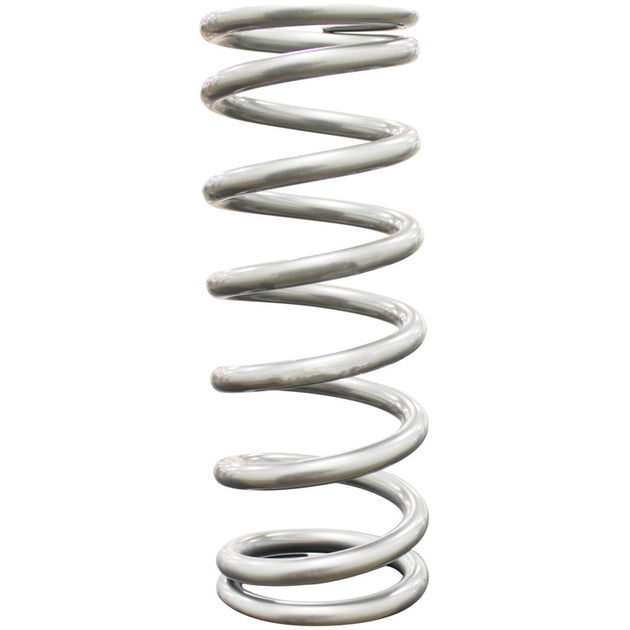 QA1 2.5-inch ID high travel coilover spring, 9 inches long, silver powder-coated, rated 250 lbs/in for suspension use