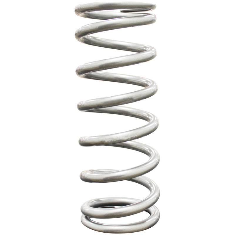 QA1 2.5-inch ID high travel coilover spring, 9 inches long, silver powder-coated, rated 250 lbs/in for suspension use