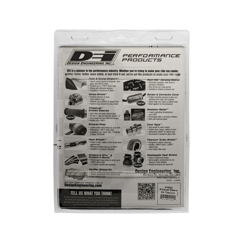 DEI Powersport Exhaust Sleeve Kit in titanium thermal wrap, designed for high-performance motorcycle and automotive exhaust systems.