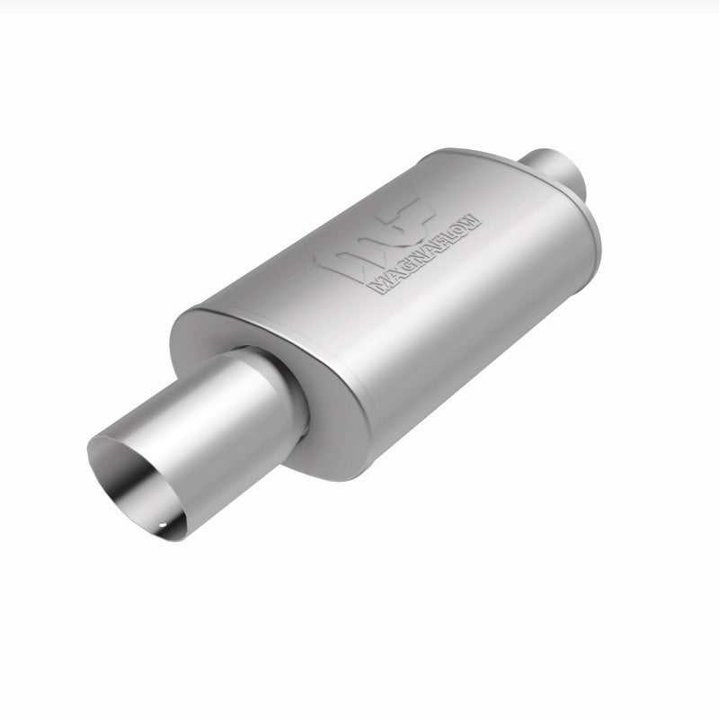 MagnaFlow muffler with tip, model RS 14X5X8, featuring a sleek metallic finish and exhaust tip, for enhanced vehicle performance.