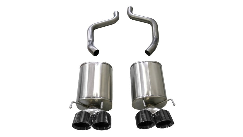 Black CORSA Performance Corsa 2009-2013 Chevrolet Corvette C6 6.2L axle-back exhaust with 4.5-inch tips, showcasing the performance exhaust system.