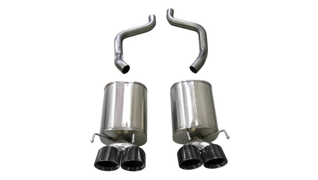 Black CORSA Performance Corsa 2009-2013 Chevrolet Corvette C6 6.2L axle-back exhaust with 4.5-inch tips, showcasing the performance exhaust system.