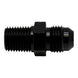 DeatschWerks 6AN male flare to 1/4-inch male NPT fitting in matte black anodized finish, showing the threaded metal components.