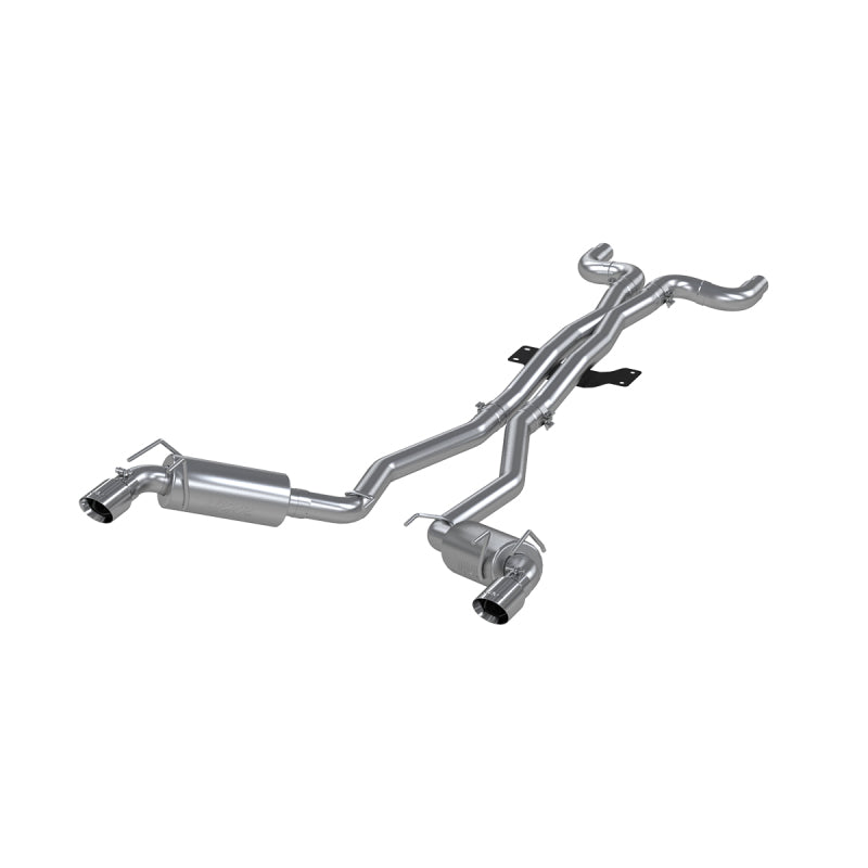 MBRP catback exhaust system for 2010 Chevy Camaro V8 6.2L with dual round tips, 6-speed transmission, side view.