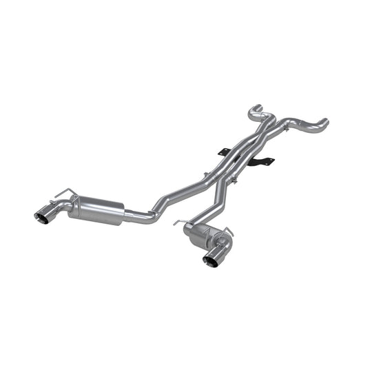 MBRP catback exhaust system for 2010 Chevy Camaro V8 6.2L with dual round tips, 6-speed transmission, side view.
